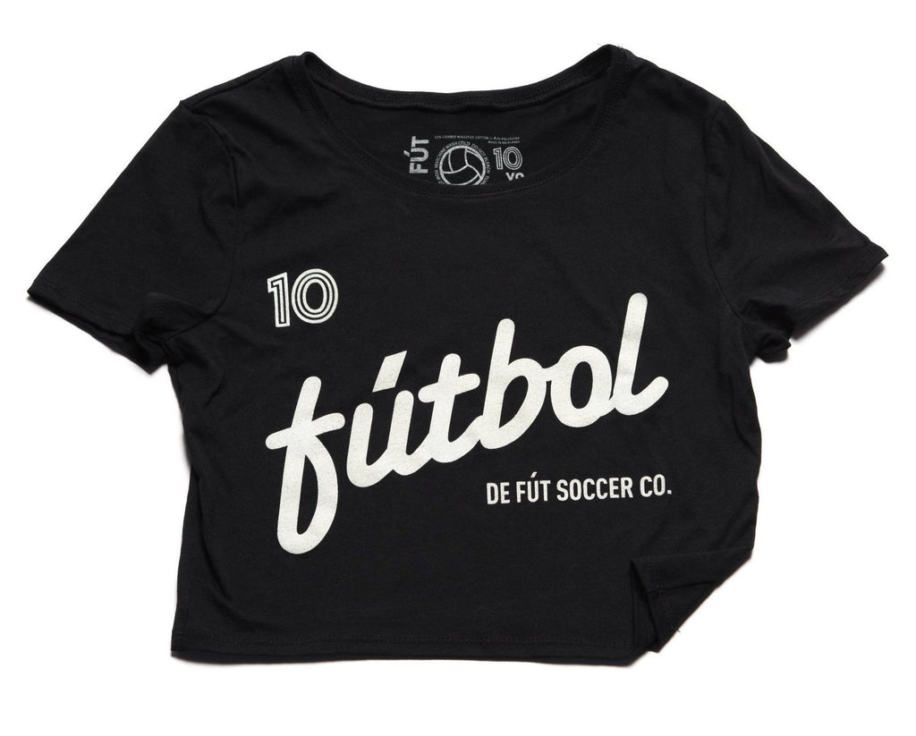DE FÚT: Fútbol Script Women's Crop Top. Black. | Lifestyle soccer brand.
