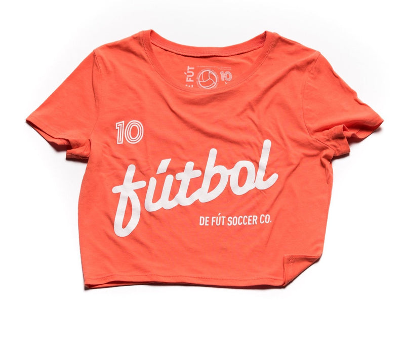 DE FÚT Fútbol Script Women's Crop Top - Mango | Lifestyle soccer brand.