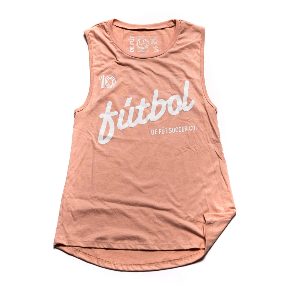 DE FÚT Fútbol Script Women's Muscle Tank, Peach | Lifestyle soccer brand.